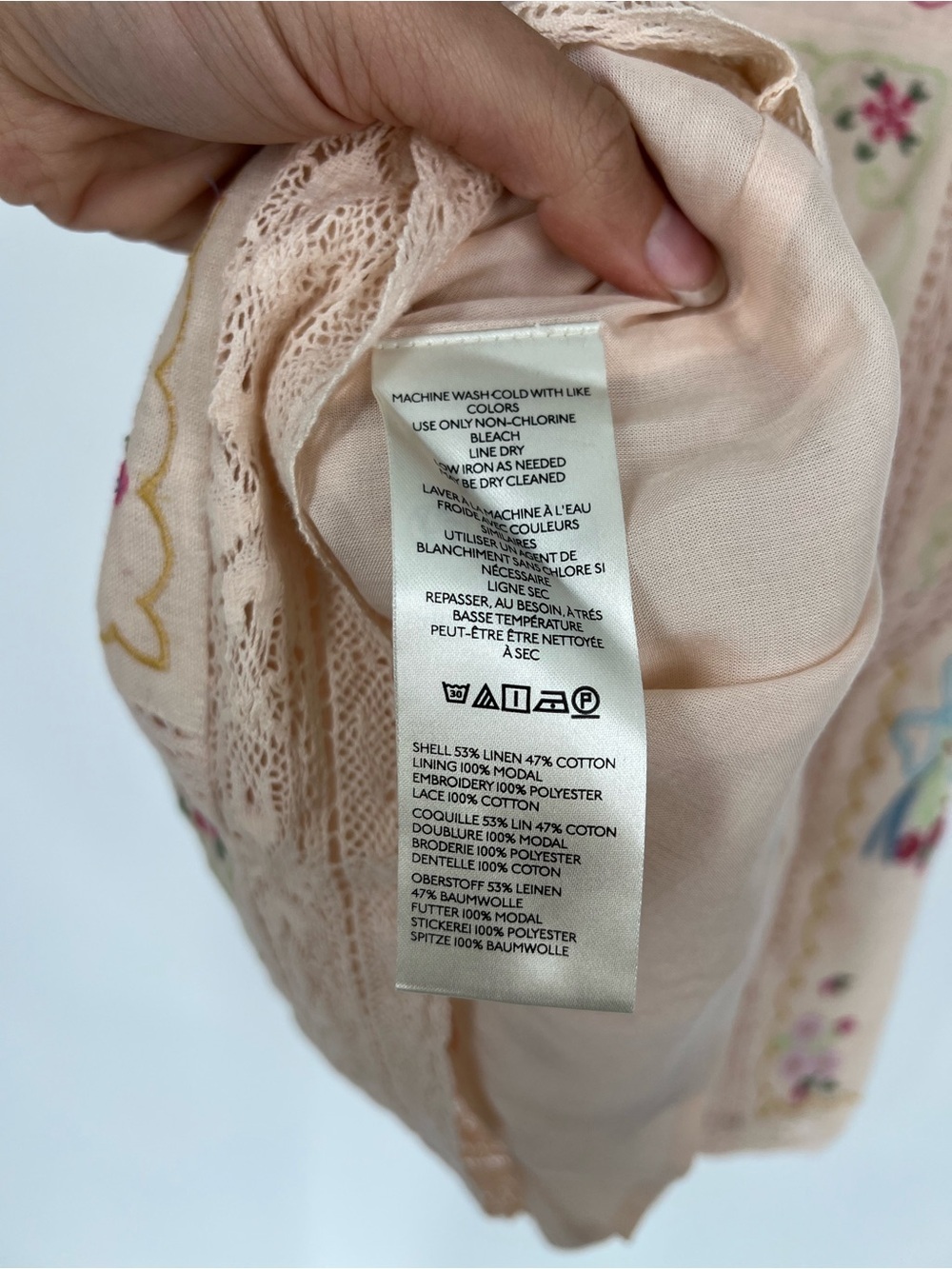 Anthropologie Pink Floral Embroidered Linen Blend V Neck Mini Dress 6 NWOT - Picture 10 of 11